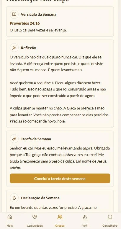 Tela de um grupo temático mostrando a tarefa da semana