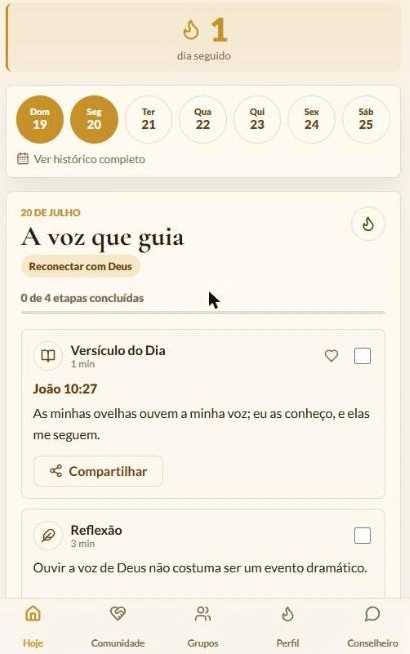 Tela do ritual diário com a sequência de dias em destaque